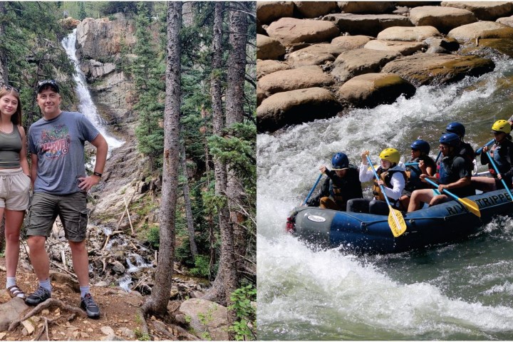 a group of people riding on the back of a boat